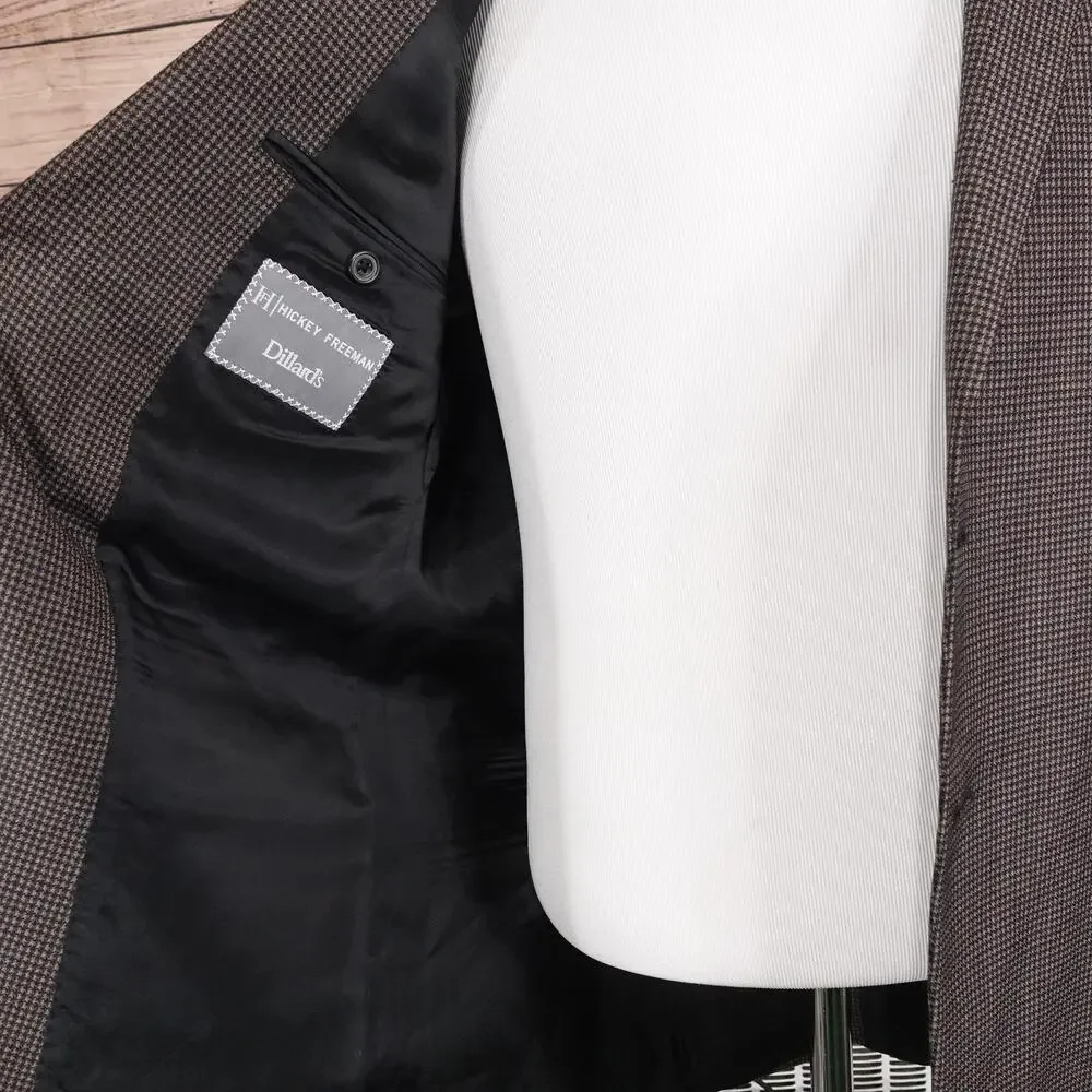 Hickey Freeman Blazer Mens 42L Brown Silk Wool Sport Coat 2‎ Button